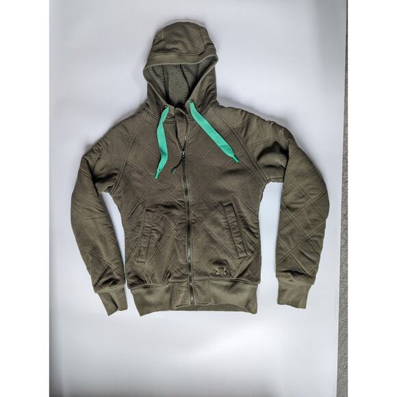 Under Armour Woman's Sz MStorm Green Full Zip Hoodie Semi Fitted Sherpa Lined... - Picture 1 of 12